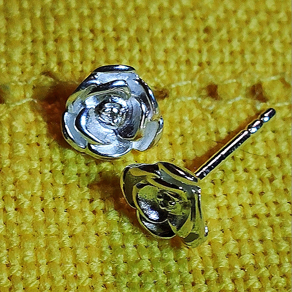 Diamond Accent, Sterling Silver Bud Post, Earrings, Hypoallergenic . (E-609015)